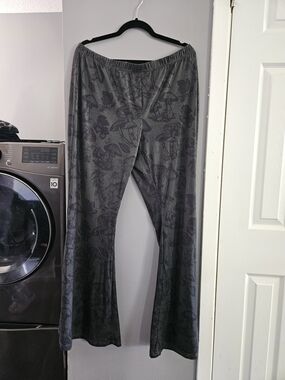 ROMWE Dark Green Mushroom-Print Bell Bottom Pants